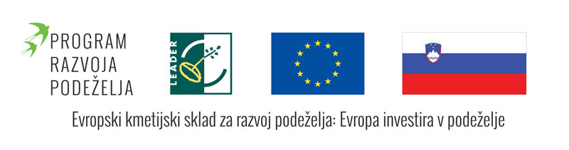 Logotipi: program razvoja podeželja, zastava evrope, zastava Slovenije in napis