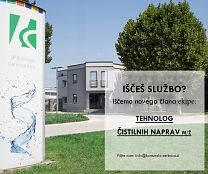 ZAPOSLIMO TEHNOLOGA ČISTILNIH NAPRAV M/Ž