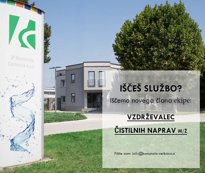 ZAPOSLIMO VZDRŽEVALCA ČISTILNIH NAPRAV M/Ž